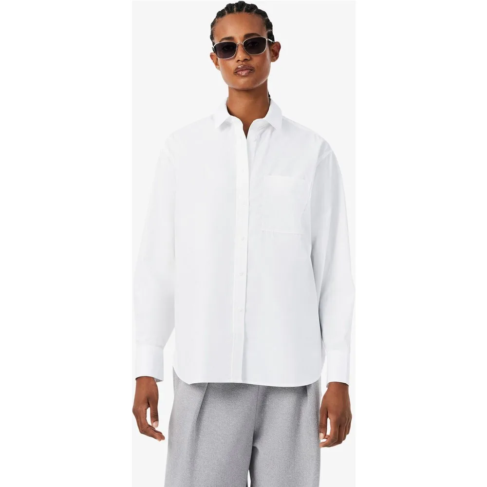 Camisa de mujer oversized de popelín de algodón en azul de manga larga - Lacoste - FashionsVida