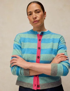 Wool Blend Striped Crew Neck Cardigan Blue Mix female - White stuff - FashionsVida