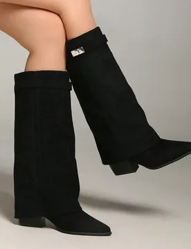 Botas de media pantorrilla de estilo retro marrón Maillard de tacón alto con estilo occidental para mujer, botas hasta la rodilla, otoño, invierno, - Shein - FashionsVida