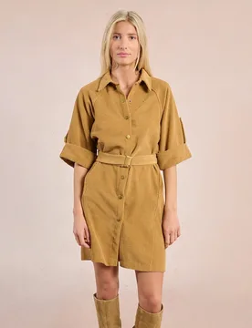 Vestido corto en tejido de pana con cinturón - Molly Bracken - FashionsVida