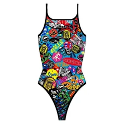 Maillot De Bain à Fines Bretelles Stickers Colors