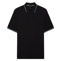 Mens Ss House Check Jacquard Black Polo Shirt Cotton - Size 2xl
