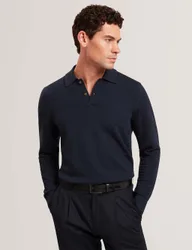 Cotton Rich Textured Long Sleeve Polo Shirt Navy male