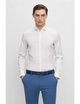 Camisa de hombre slim fit de popelín de mezcla de algodón de planchado fácil - Boss - FashionsVida