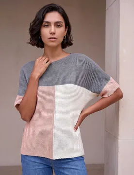 Colour Block Knitted Jumper Light Pink Mix female - Roman - FashionsVida