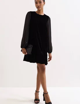 Women's Velvet Long Sleeve Swing Dress in True Black Size: 16 - True Black - Size: 16 - Phase Eight - FashionsVida