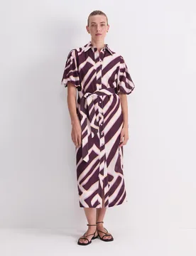Cotton Rich Printed Midi Shirt Dress with Silk Purple Mix female - Sportscraft - FashionsVida