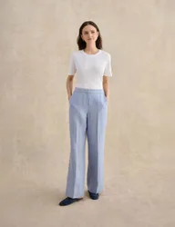 Pure Linen Wide Leg Trousers Blue female
