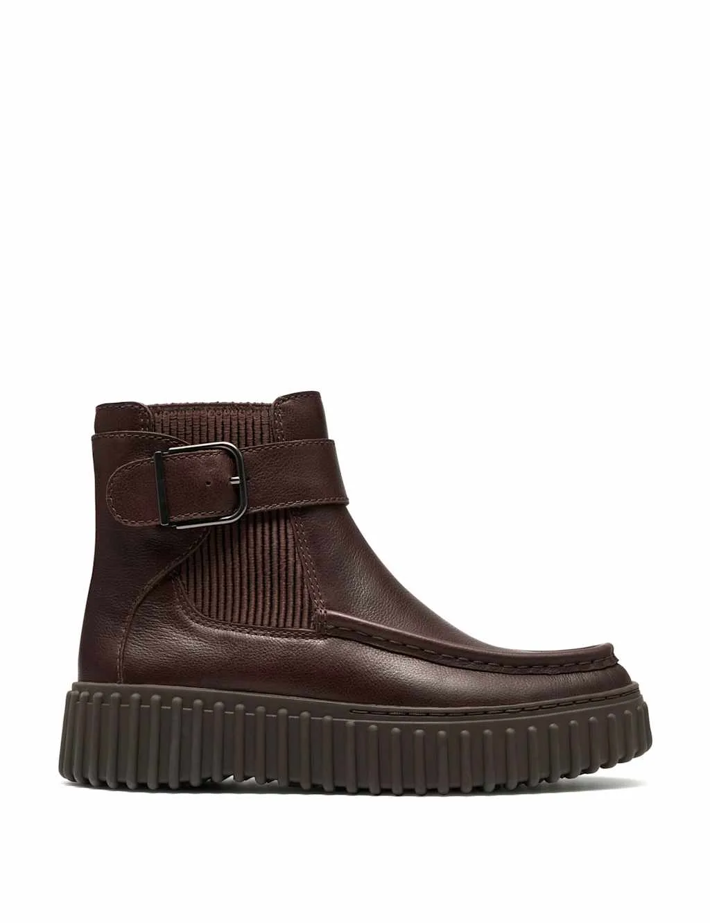 Leather Buckle Flatform Ankle Boots Brown female - Clarks - FashionsVida