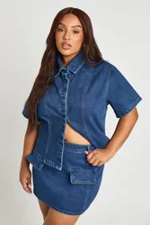 Womens Plus Pocket Detail Denim Mini Skirt - Indigo Blue - Size 16 Uk