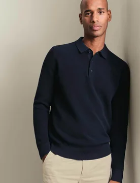 Pure Cotton Textured Knitted Polo Shirt Navy male - Charles Tyrwhitt - FashionsVida