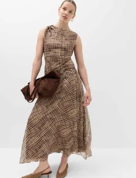 Checked Wrap Detail Midi Slip Skirt Natural Mix female - M&S - FashionsVida