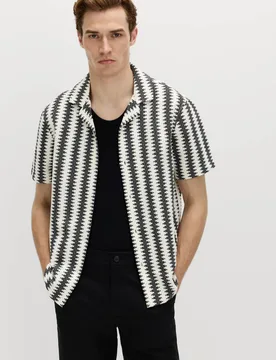 Regular Fit Cotton Blend Short Sleeve Shirt Black Mix male - M&S - FashionsVida