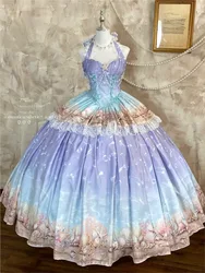 Romantic and elegant long dress with a halter neck