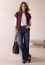 Dropped Shoulder Cardigan mit Turtle Neck und Zipper female Rot