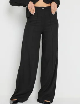 Women's Tall Linen Wide Leg Trousers in Black Size: 12XL - Black - Size: 12XL - Long tall sally - FashionsVida