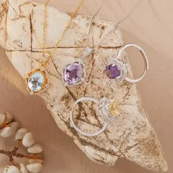 S925 sterling silver colored jewelry natural opal amethyst citrine topaz ring women's set factory wholesale
