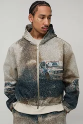 Herren Übergroßer Kastenförmiger Auto-Wandteppich-Hoodie Sweatshirt Stone Größe Small