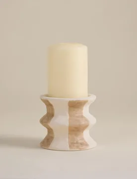 Striped Ceramic Pillar Candle Holder Neutral - M&S - FashionsVida