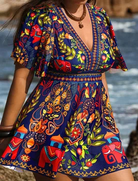 Traje de baño tankini de 2 piezas con estampado, de cintura alta, con volantes en el bajo, para vacaciones, de estilo casual y modesto, para mujer de - Shein - FashionsVida