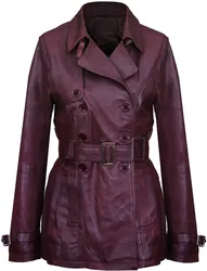 Women's Mid Length Leather Trench Coat -Oakham in Brown Size: 22 - Brown - Size: 22