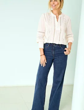 Women's Wide Leg Jeans in Mid Blue Size: 18L - Mid Blue - Size: 18L - Cotton Traders - FashionsVida