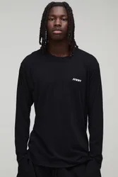 Herren Reguläres Herren Sport Besticktes Gewaschenes Langarm-Oberteil Black Größe Small