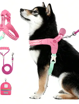Nuevo set de 3 piezas para perros para viajes al aire libre, incluye correa con asa suave, correa de 4 pies, mochila para perro, arnés acolchado y tr - Shein - FashionsVida