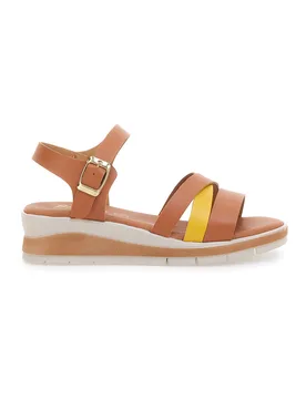 Sandali marroni e gialli con fibbia e sottopiede in vera pelle 406 37 - BIO UP - FashionsVida