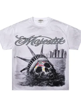 MAJESTIK Hip-Hop Style Beaded Short-Sleeved T-Shirt for Men and Women, Loose-Fitting Street Casual Skull-Head Printed Top - Aliexpress - FashionsVida