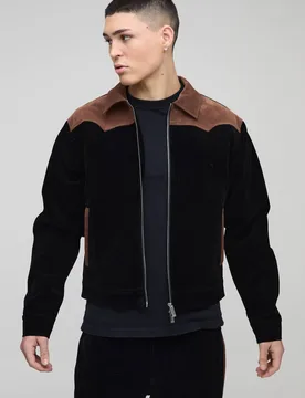 Herren Regular Western Beschichtete Denim Harrington-Jacke Black Größe Large - boohooMAN - FashionsVida