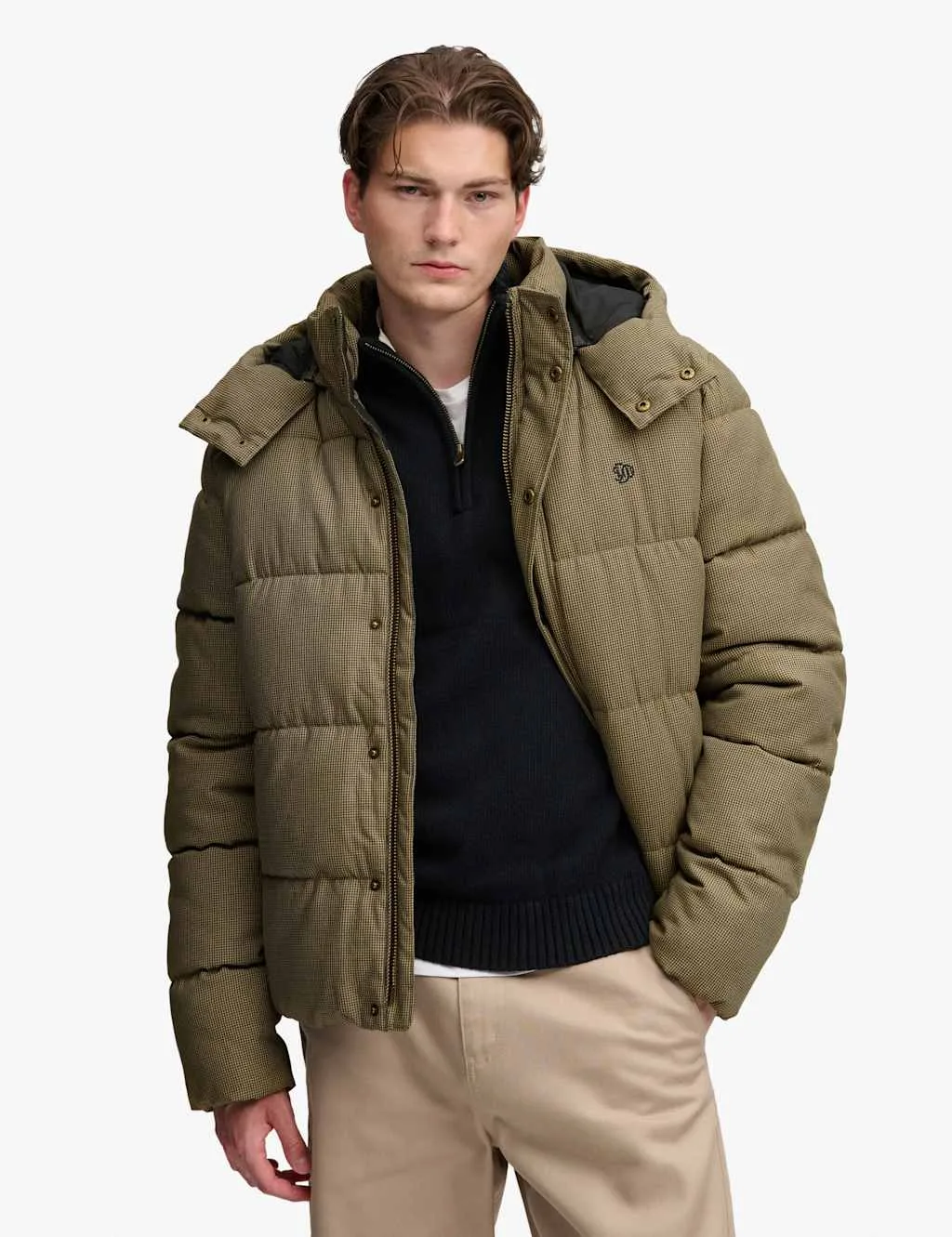 Hooded Checked Puffer Jacket Brown Mix male - Superdry & Co - FashionsVida