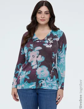 Camiseta de mujer mezcla viscosa con estampado floral - Fiorella Rubino - FashionsVida