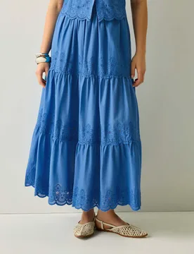 Deiana Pure Cotton Broderie Midi Tiered Skirt Light Blue female - Regatta - FashionsVida