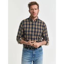 Mens Evening Blue Regular Fit Checked Windblown Flannel Shirt - Male - Blue - X-Large