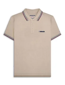 Mens Stone Twin Tipped Polo Shirt - Male - Beige - Medium - Lambretta - FashionsVida