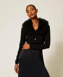 Cardigan cropped en fausse fourrure