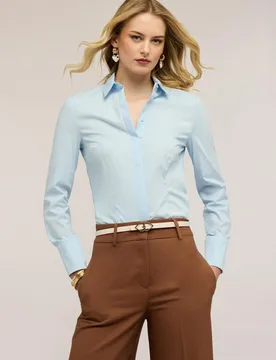 Camisa de mujer en popelina de mezcla de algodón ajuste entallado cierre con botones - Motivi - FashionsVida