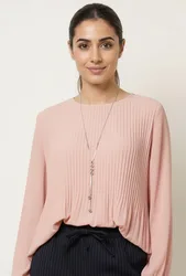 Long Sleeve Pleated Top - S/M / PINK - female