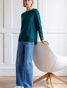 Women's Plain Soft Crew Neck Jumper in Teal Size: 20 - Teal - Size: 20 - Roman - FashionsVida