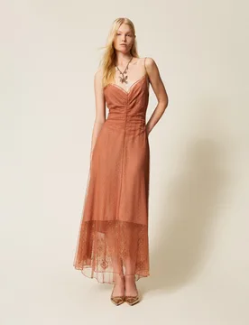 Robe longue en tulle plumetis et dentelle - TWINSET - FashionsVida