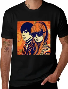 S Mod Art Hip Couple in Orange 1960s Mod Comic Art Style Design T-Shirt cotton t shirts high quality T-Shirt - Aliexpress - FashionsVida