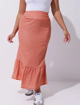 Women's Gingham Print Maxi Skirt in Red Size: 18 - Red - Size: 18 - Yours - FashionsVida