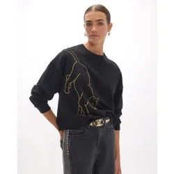 Sudadera de mujer leopardo cristales dorados