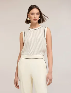 Top de mujer de rayas the tailoring lab ajuste regular escote redondo con cierre posterior de gota - Motivi - FashionsVida