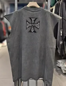 High Street Vintage Washed Gray Oversized West Coast Choppers Sleeveless T-Shirt Men Women Cotton Patterned Print Tops - Aliexpress - FashionsVida