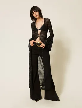 Cardigan long en maille avec manches évasées - TWINSET - FashionsVida