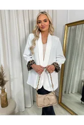 Women's Mira Leopard Print Blazer Jacket in White - White - Size: One Size