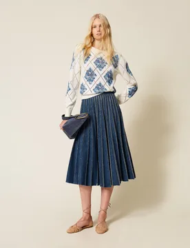 Twinset Jupe longue en jean plissé - TWINSET - FashionsVida