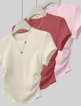 Set de 3 blusas de verano para mujer talla grande, en color rosa, albaricoque y rojo ladrillo 2XL - Shein - FashionsVida